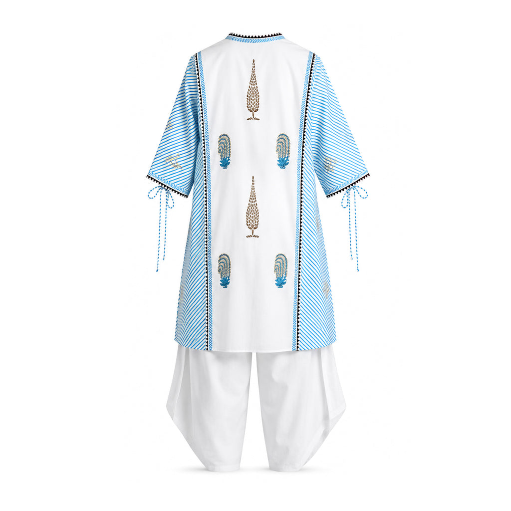 White & Blue Mughal Block Printed Set