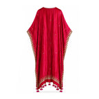 Fuchsia Block printed Kaftaan With Tassels