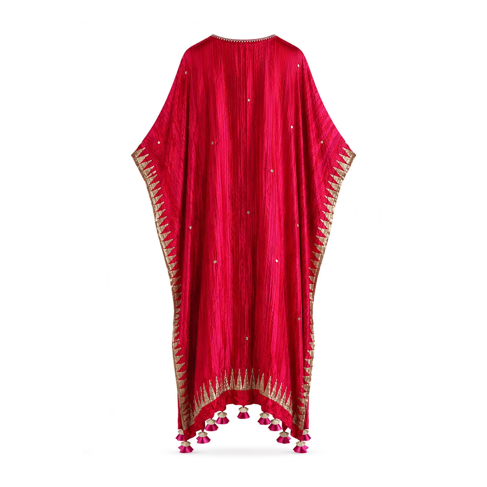 Fuchsia Block printed Kaftaan With Tassels