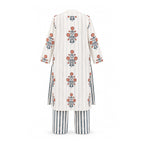 White & Stripe Block Printed Suit Set