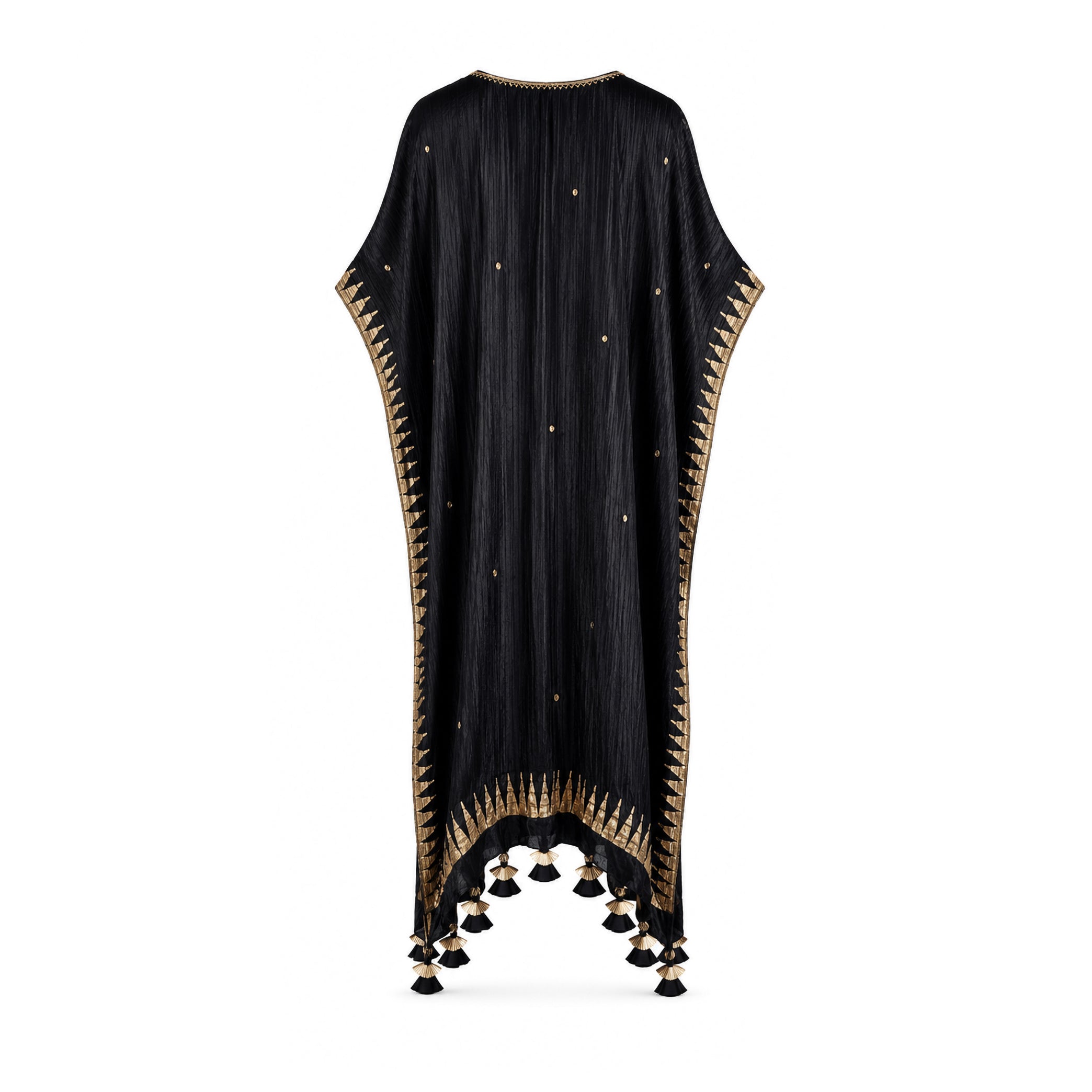 Black free size block printed Kaftaan with tassels