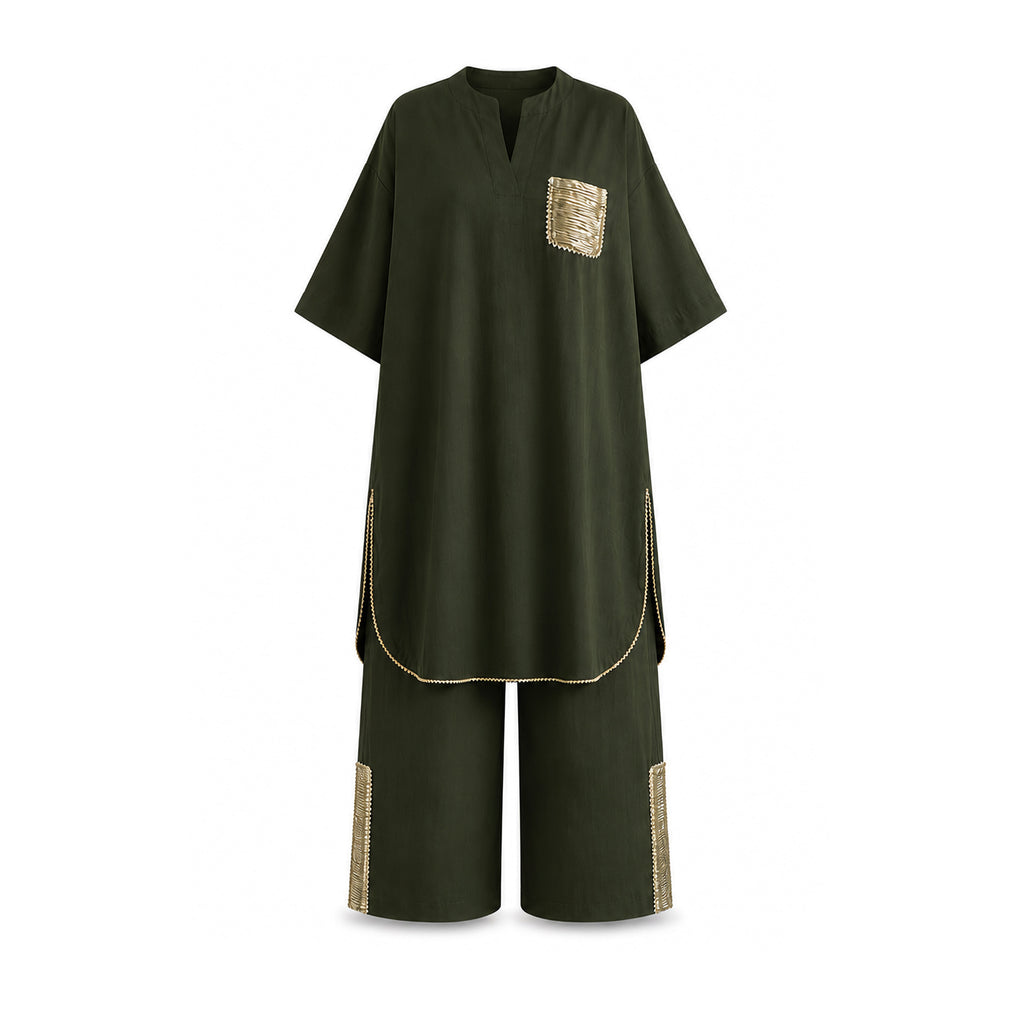 Olive Green & Gold Gota Pocket Set