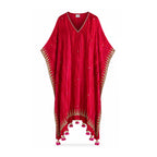 Fuchsia Block printed Kaftaan With Tassels