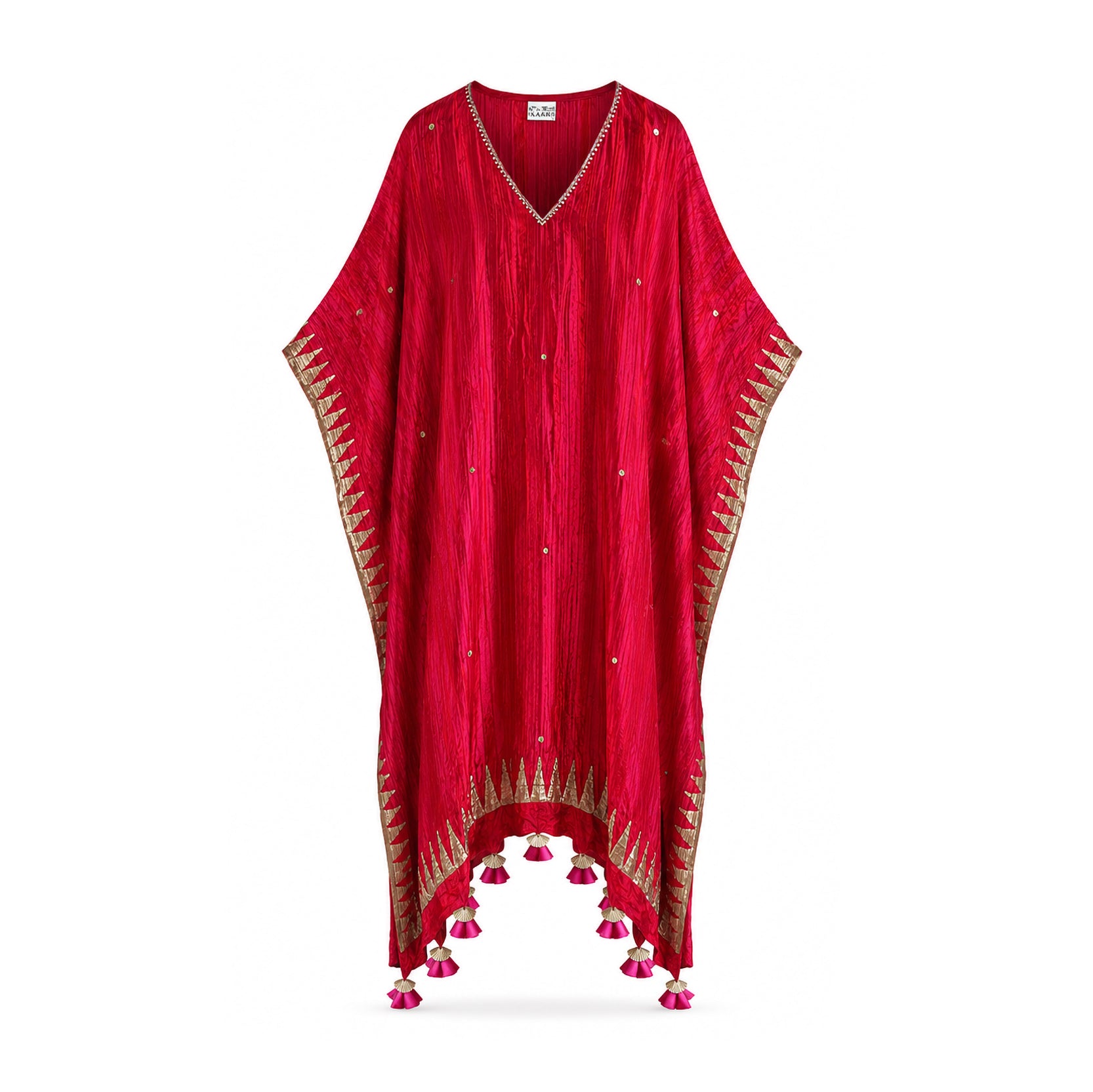 Fuchsia Block printed Kaftaan With Tassels