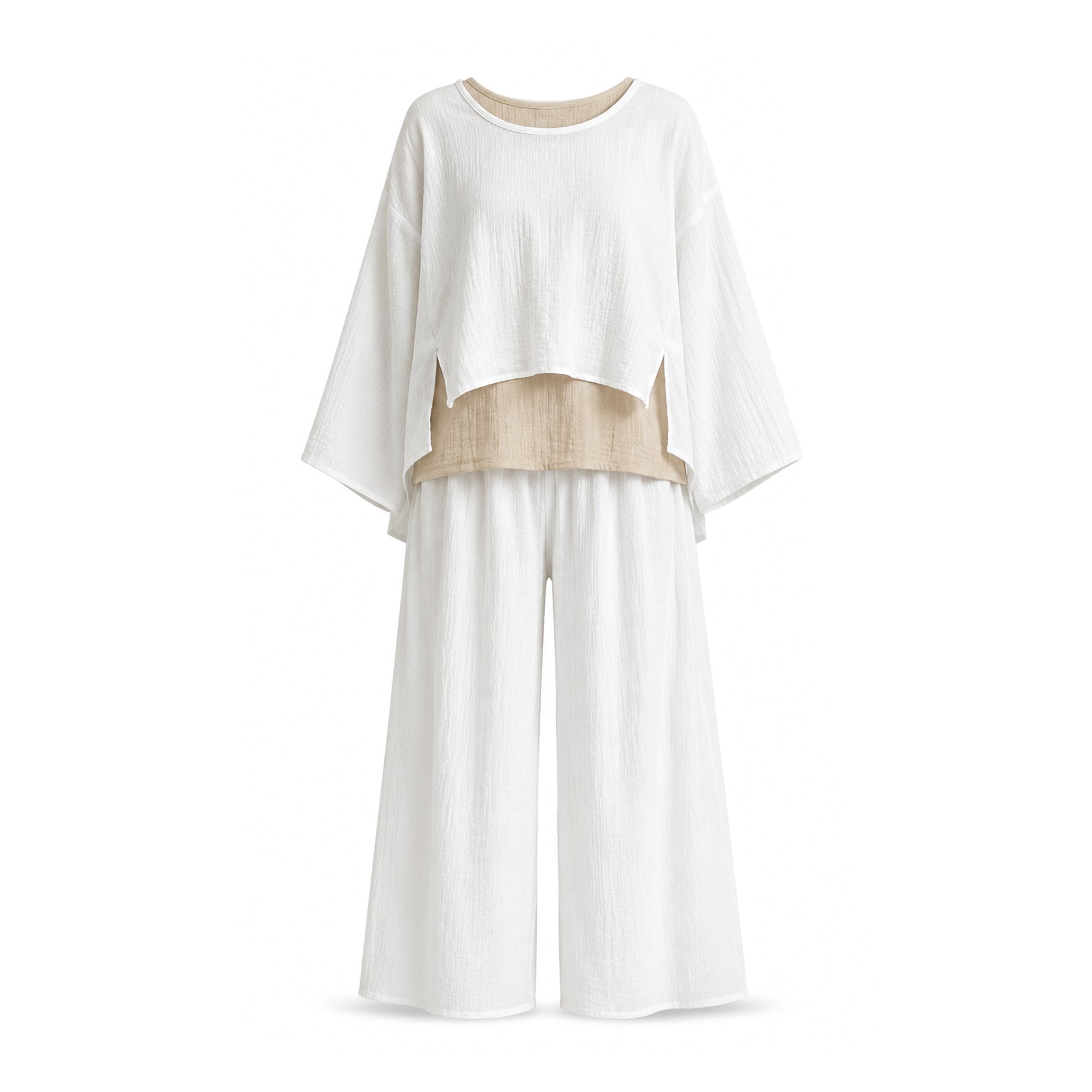 White Beige Layered Co Ord Set