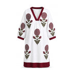 White & Red Motif Block Printed Dress
