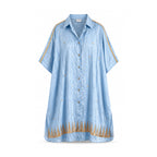 Sky Blue Block Printed Coin dress with slip