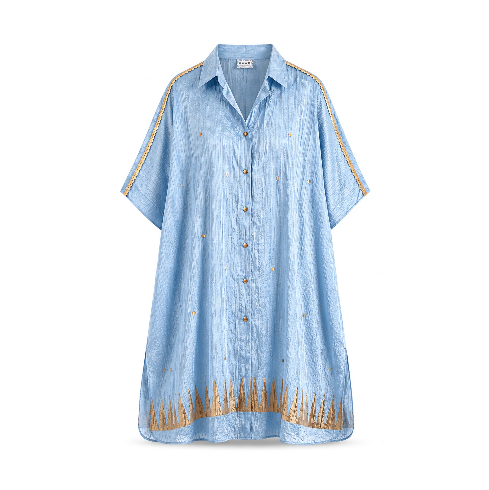 Sky Blue Block Printed Coin dress with slip