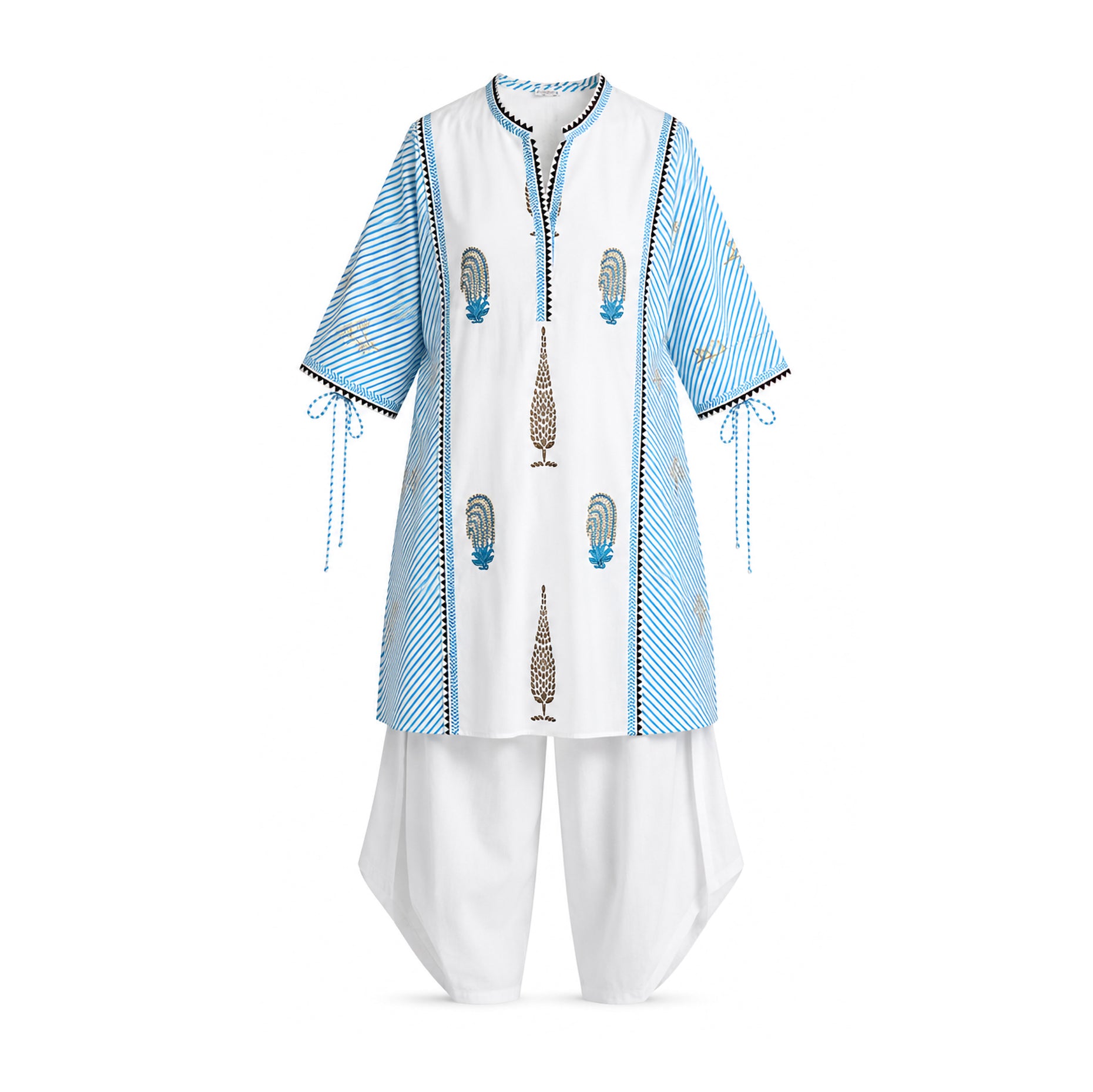 White & Blue Mughal Block Printed Set