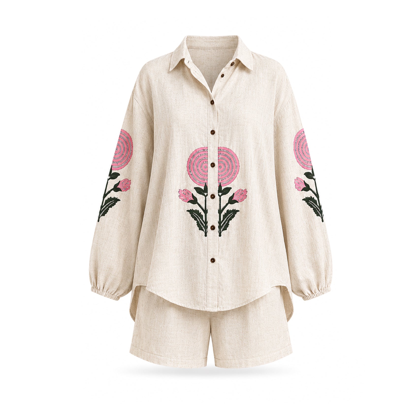 Pink Flower Block Printed Set