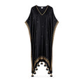 Black free size block printed Kaftaan with tassels