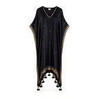 Black free size block printed Kaftaan with tassels